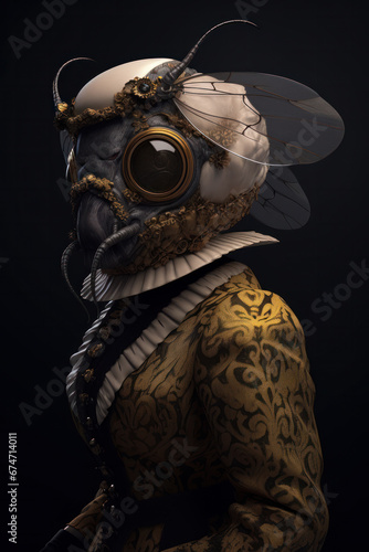 Scary bee portrait anthropomorphic dressed with victorian clothes