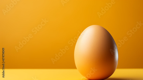 Easter one egg pictures in the right side. Close up with copy space. High quality. Yellow background.