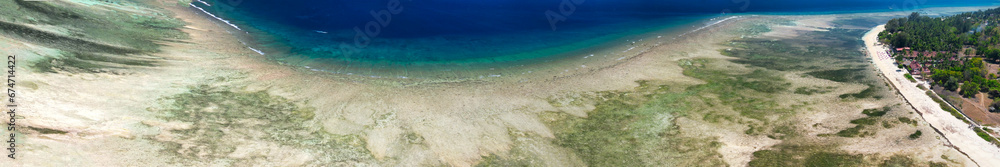 Amazing aerial view of Gili Trawangan coastline on a sunny day, Indonesia Amazing aerial view of Gili Trawangan coastline on a sunny day, Indonesia