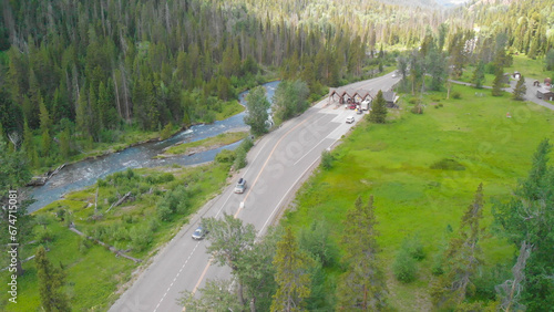 Entrance Road of Yellowstone National Park, aerial view