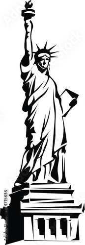 Cartoon Black and White Isolated Illustration Vector Of The Statue of Liberty