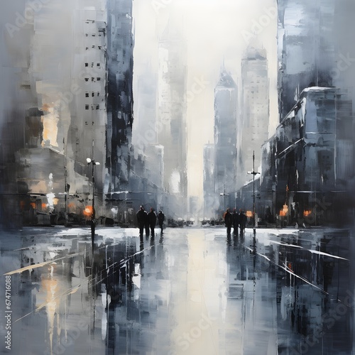 Digital painting of a street in New York City, USA on canvas.