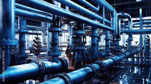 Wallpaper Mural Steel water piping structure with circulation pumps and valves in industrial building. Torontodigital.ca
