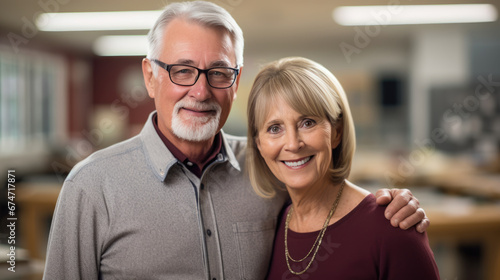 Joyous elderly couple smiling and embracing each other