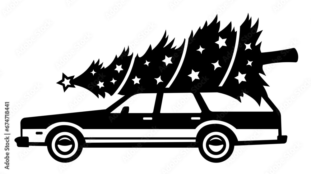 Christmas Car SVG, Classic car with Christmas tree SVG, Christmas SVG