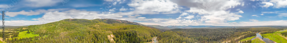 Amazing aerial view of Yellowstone River in the National Park Amazing aerial view of Yellowstone River in the National Park