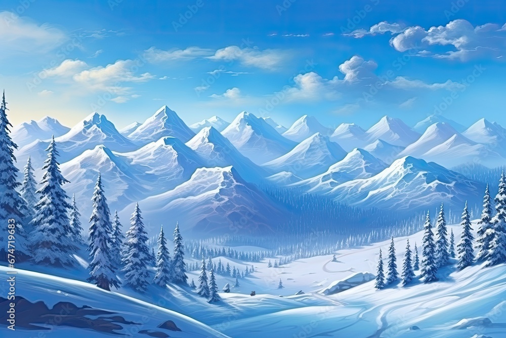 Snow capped mountain range panorama, Christmas New Year image
