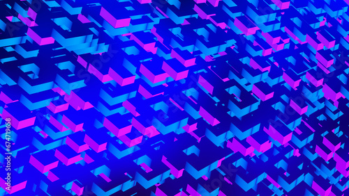 Abstract background of multi-colored glowing neon squares. Futuristic hexagon background. Abstract technology background. Big data. 3D rendering.