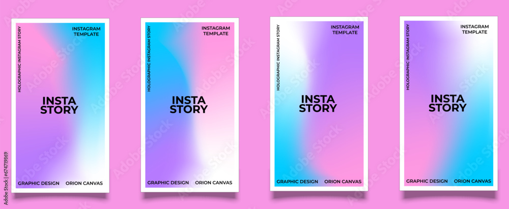 Instagram story template. Beautiful modern art poster cover design. Invitation, greeting card or post template with gradient. Set of wavy light blue, purple and pink gradient layout wallpaper. Ep 10 - obrazy, fototapety, plakaty 