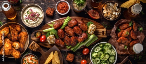 During the football game party everyone enjoyed the delicious food spread featuring beer wings chicken bread and a variety of mouthwatering dishes capturing the celebration on Instagram wit photo