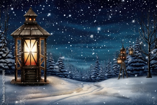 Christmas lantern in snowy scene  Christmas New Year image
