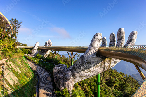 Golden bridge at the top of the Ba Na Hills, Danang city, the famous tourist attraction in central vietnam.