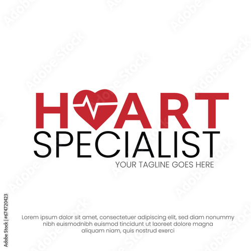 Heart Specialist Logo Design. Heart Health, Heartbeat, Hospital Vector Template