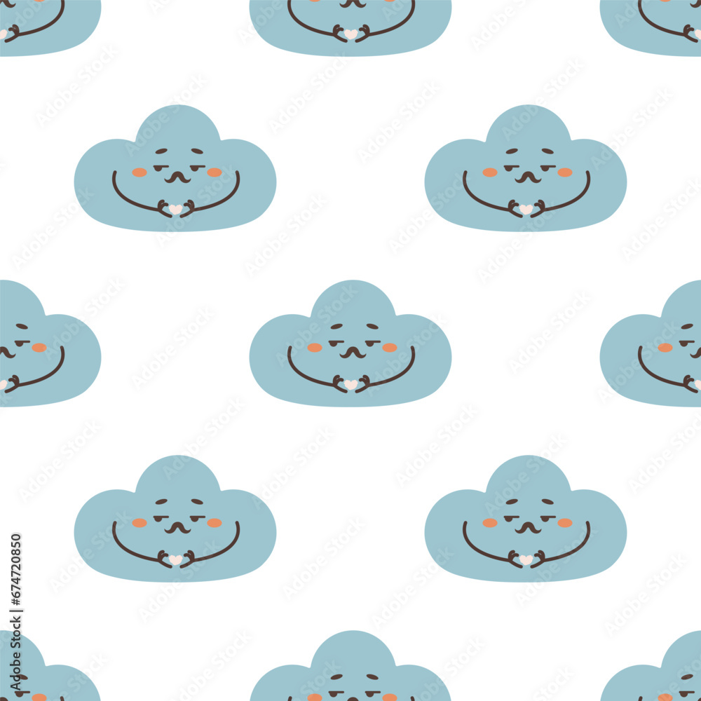 Seamless cloud pattern showing a heart, flirting with the sun , overcast Seamless cloud pattern showing a heart, flirting with the sun , overcast