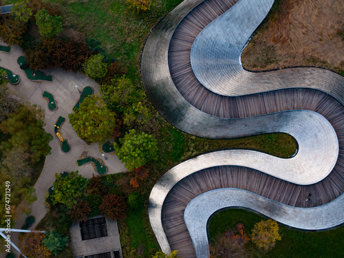Aerial view of millennium Park in Downtown Chicago, Illinois, USA. 2024