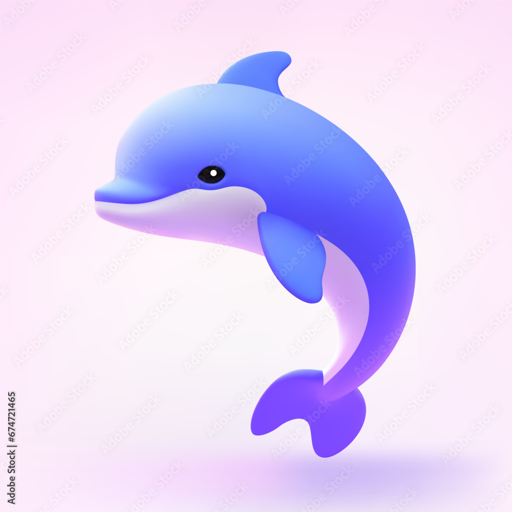Cute smiling purple dolphin nautical wild animal 3d icon realistic vector illustration Cute smiling purple dolphin nautical wild animal 3d icon realistic vector illustration
