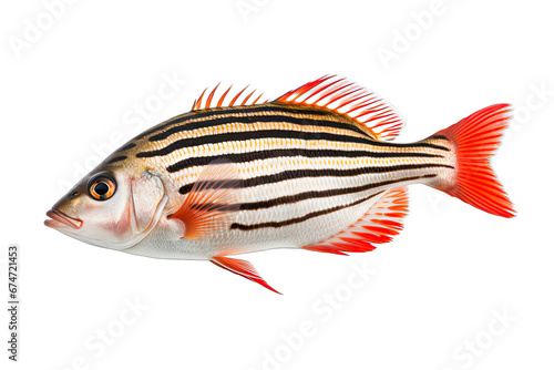 Beautiful Real Striped Sea Fish On Transparent Background