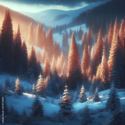 winter scene featuring a lightful snowy landscape and beautiful pine trees in this winter wallpaper photo