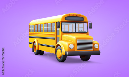 Yellow school bus passenger vehicle for pupil transportation service 3d icon realistic vector
