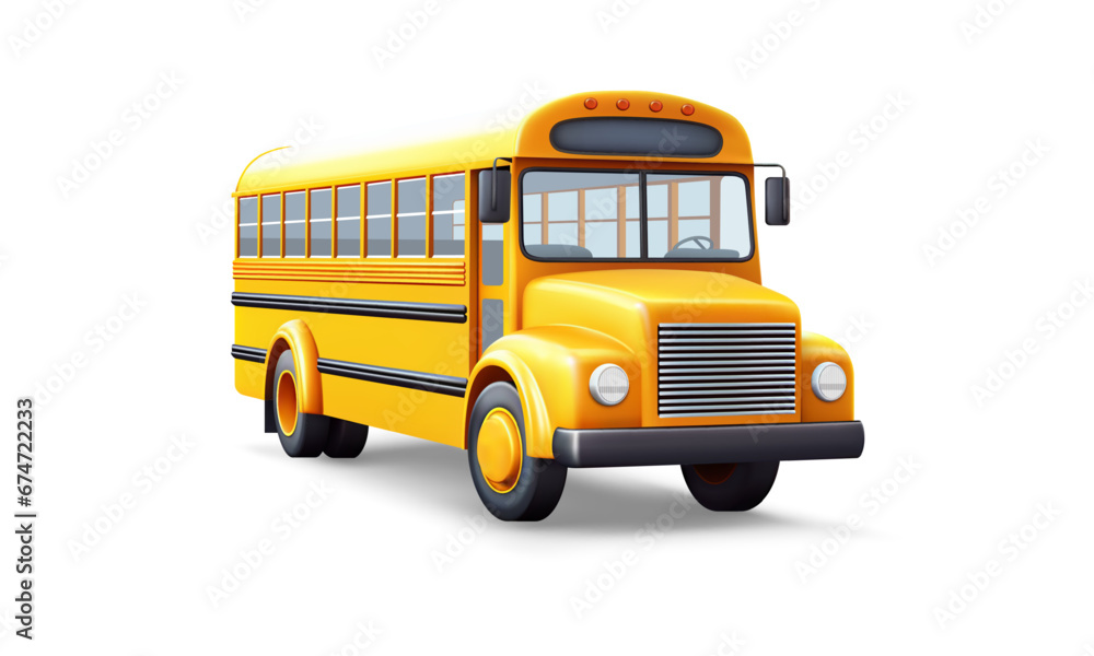 Classic school bus yellow passenger city auto student pupil transportation 3d icon realistic vector