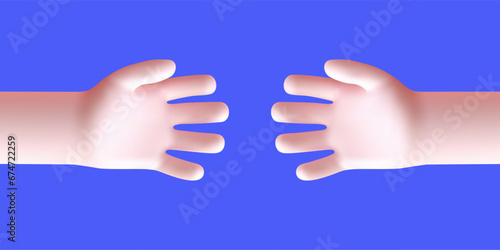 Two cartoon human hands converge each other partnership friendship cooperation 3d realistic vector