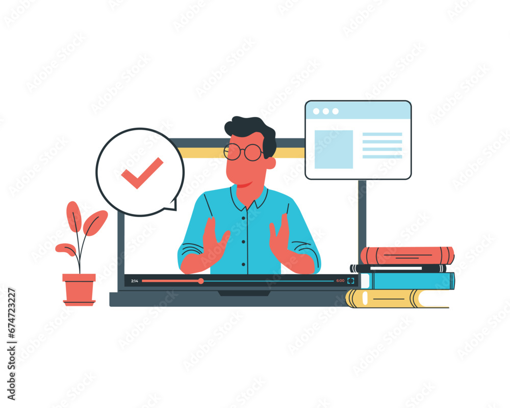 a young man do a communication using laptop. Vector design for digital native illustration concept a young man do a communication using laptop. Vector design for digital native illustration concept