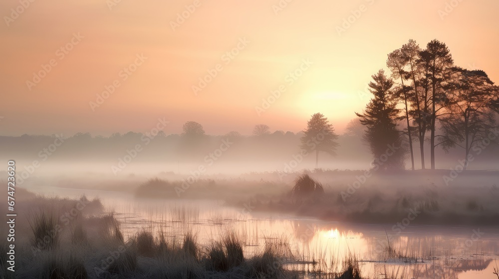 mist land dawn fog landscape illustration rural environment, sunrise country, countryside scenery mist land dawn fog landscape