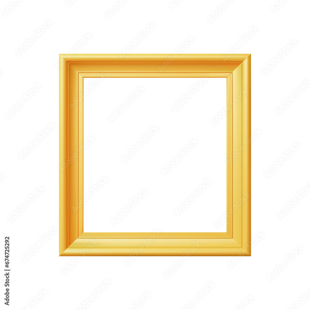 Fototapeta premium Squared yellow frame wooden empty boundary with copy space isolated on white 3d realistic vector