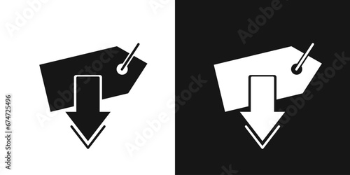 Price drop vector icon. Price tag and down arrow, discount sign