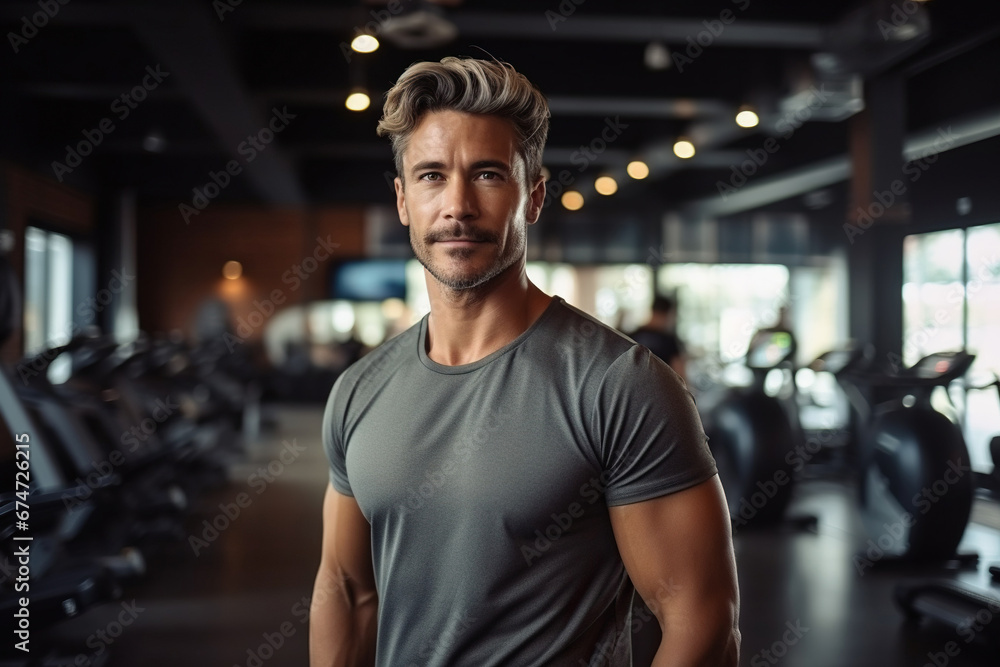Portrait of smiling sporty man holding plastic cup of coffee in gym Portrait of smiling sporty man holding plastic cup of coffee in gym