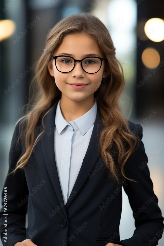 smart student girl 9-15 years old stands confident smart student girl 9-15 years old stands confident