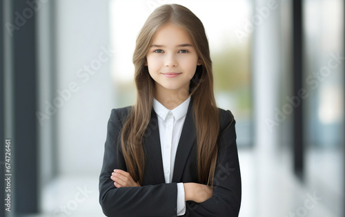 smart student girl 9-15 years old stands confident