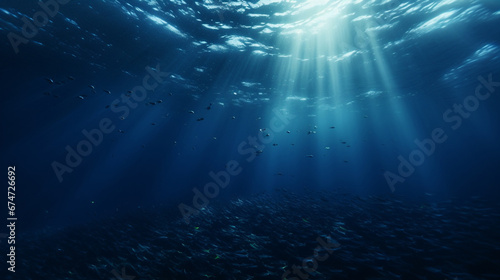 A dark blue ocean, underwater landscape © frimufilms