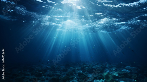 A dark blue ocean, underwater landscape