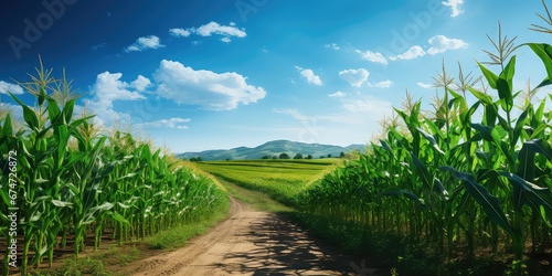 Polna droga przez pole kukurydzy. 