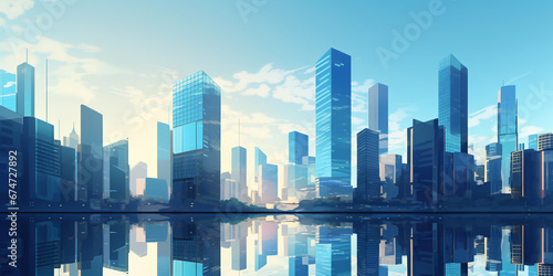 Reflective skyscrapers, business office buildings. illustration cityscape of a large modern city. ai generative