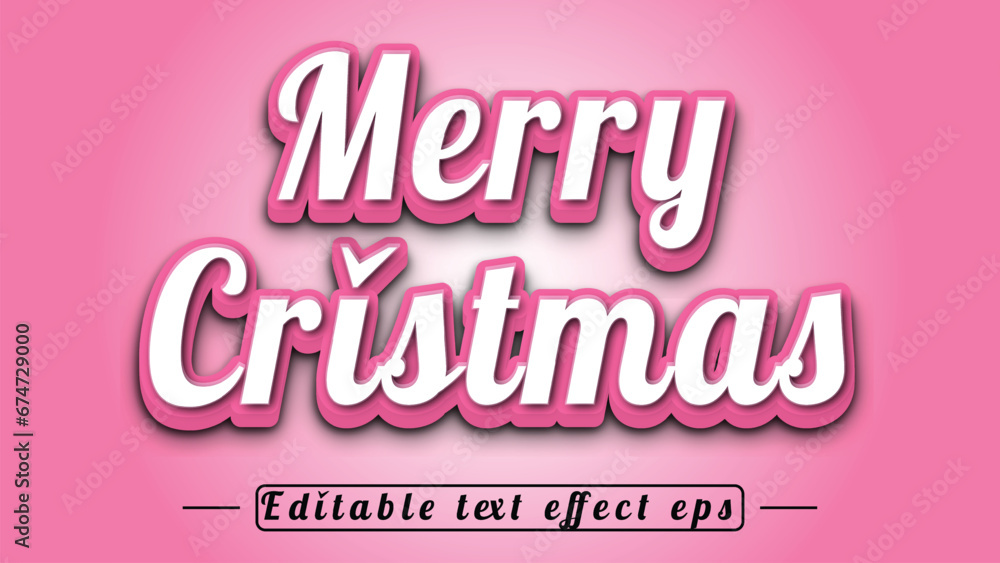 Merry cristmas Pink color 3d text effect Editable 3d styles 