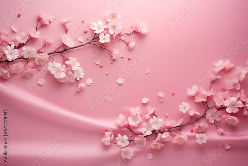 Gentle pink silk and flowers background