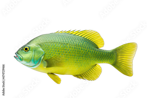 Beautiful real green sea fish on transparent background