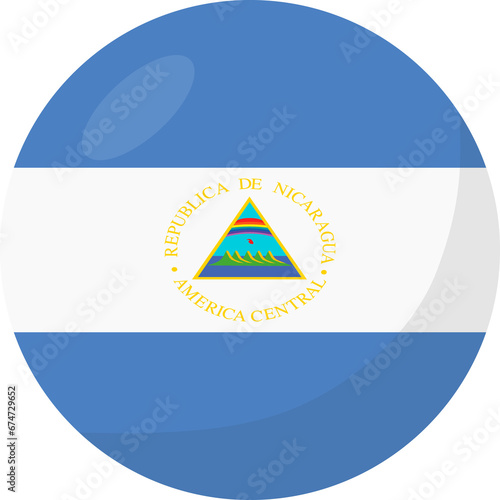 Nicaragua flag circle 3D cartoon style.