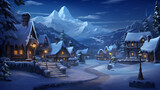 art landscape of a winter village on Christmas night. ai generative