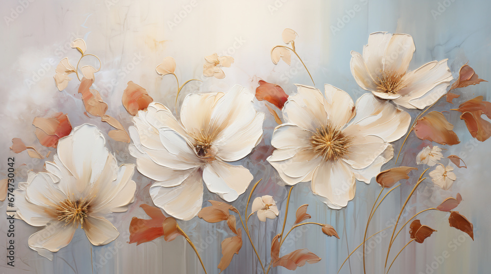 abstract flowers oil paint beige and gold color on white wedding background. ai generative abstract flowers oil paint beige and gold color on white wedding background. ai generative