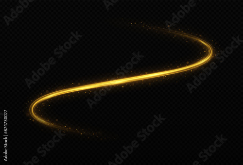 Glowing wavy lines on transparent background. Magic sparkling trail. Luminous wavy comet effect.