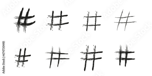 Hashtag symbol set - hand drawn signs