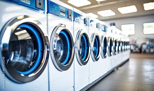 A Lineup of Modern Washing Machines in a Spacious, Well-lit Laundry Room