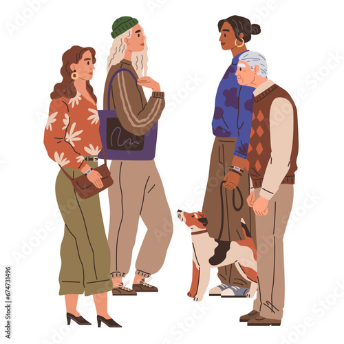 Waiting line, people queuing. Vector illustration. A group people waiting at doctors office looked bored The queue men and women for ticket counter seemed endless Standing in line csometimes lead