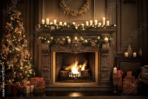 Cozy Christmas Mantel: A Beautifully Decorated Fireplace in a Warm and Festive Living Room