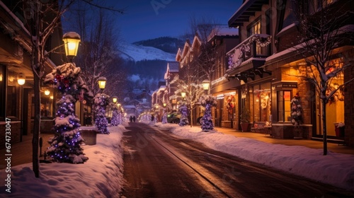 Colorado Christmas Lights: Festive Illumination in Snowy Vail, A Charming Winter Town