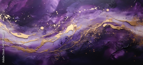 Złote abstrakcyjne fale na fioletowym obrazie. 