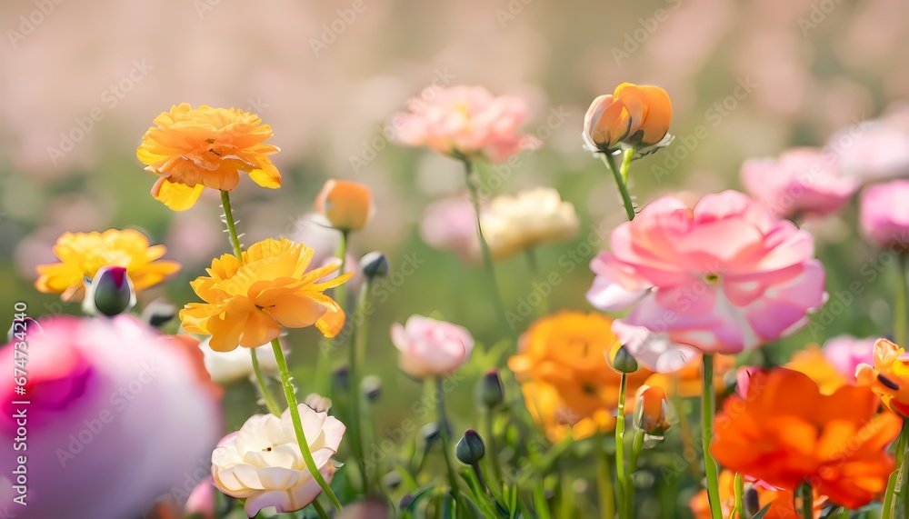 Buttercup flower in field with blur background